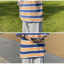 Trendy Polo Shirt Men's Short Sleeves Loose Fit Striped Half Sleeve Summer Versatile Cool Lapel T-shirt Couple's T-shirt