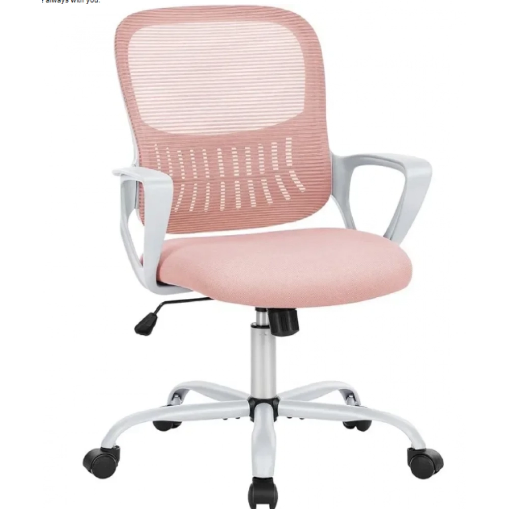 Office Chair,Ergonomic Mid-Back Mesh Rolling Work Swivel Desk Chairs with Wheels,Comfortable Lumbar Support,Pink