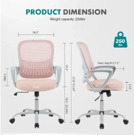 Office Chair,Ergonomic Mid-Back Mesh Rolling Work Swivel Desk Chairs with Wheels,Comfortable Lumbar Support,Pink