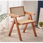Modern Wooden Armchair with Rattan Design for Dining and Living Room Furniture Mid-Century Dining Chair with Wooden Legs